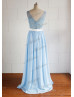Mint Blue Lace Chiffon Long Prom Dress